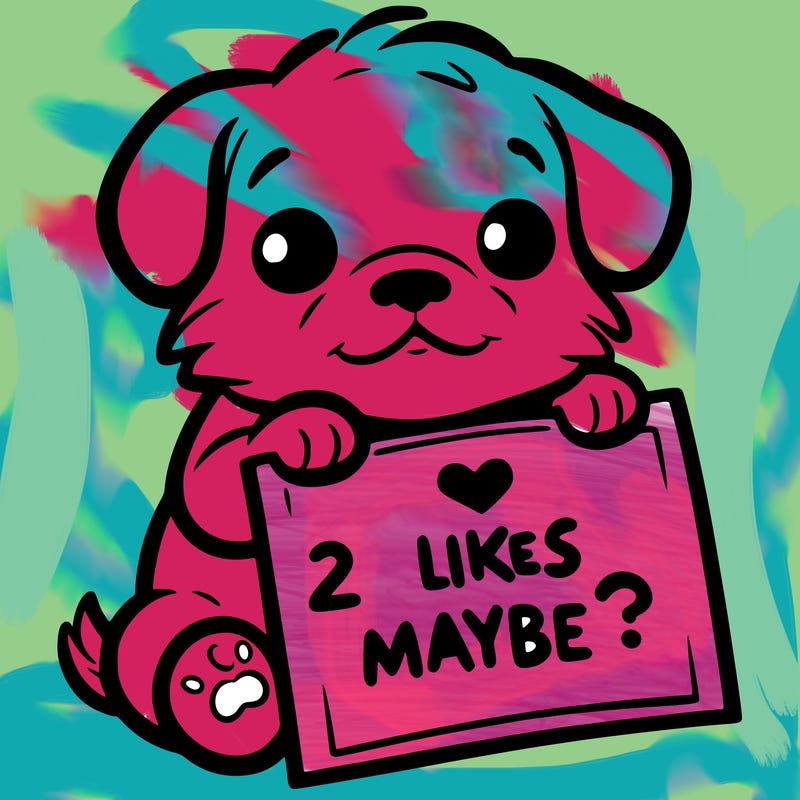 a puppy holding a sign that says 2 likes maybe?