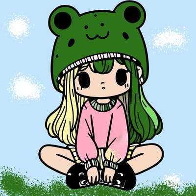 a girl wearing a frog hat and some frog socks