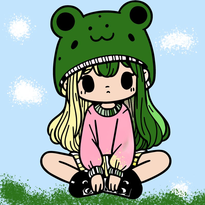 a girl wearing a frog hat and some frog socks