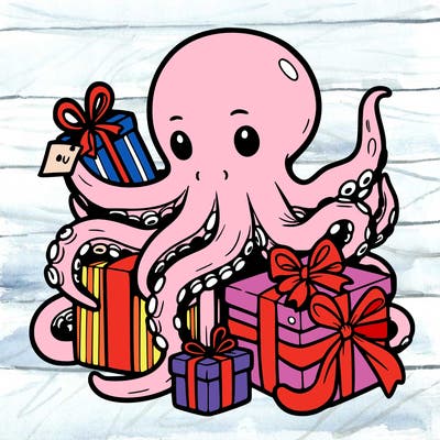 an octopus wrapping gifts
