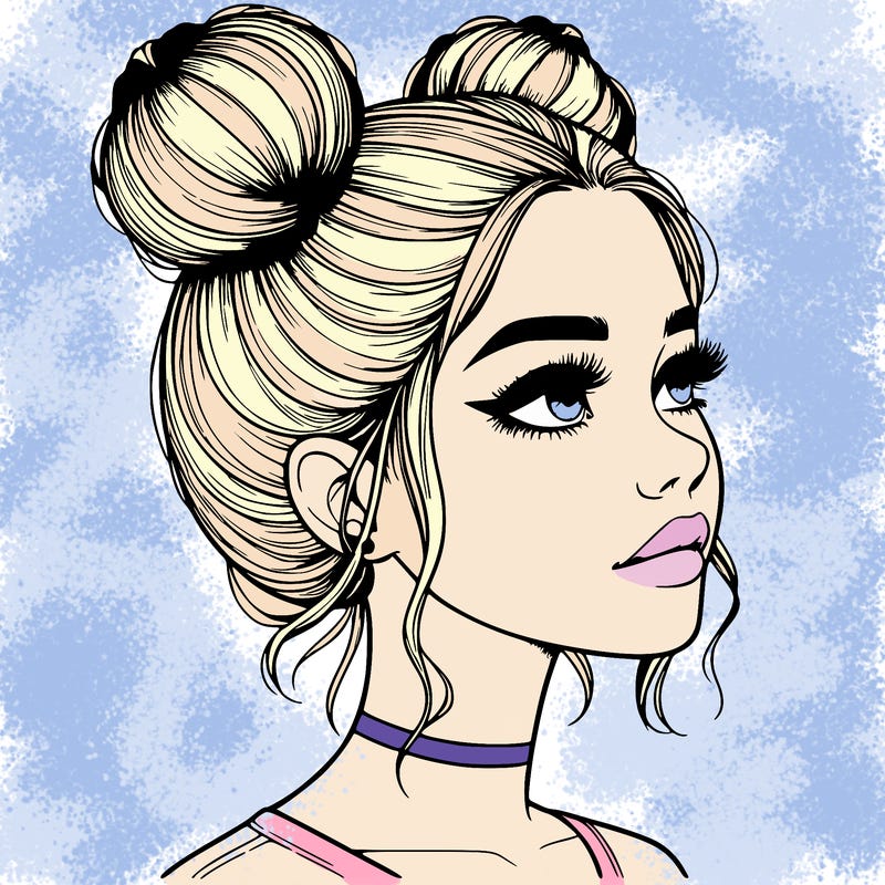 realistic girl with buns on the top of her head