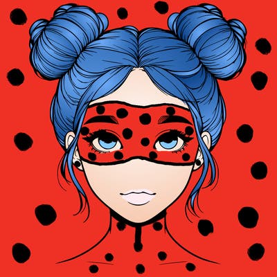 realistic girl with two buns on top of her head