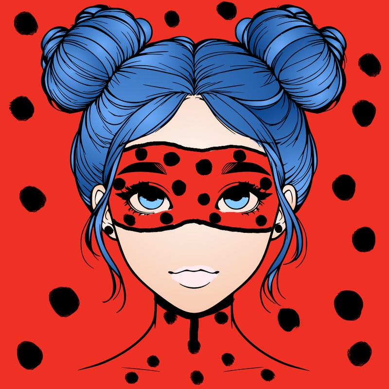 realistic girl with two buns on top of her head