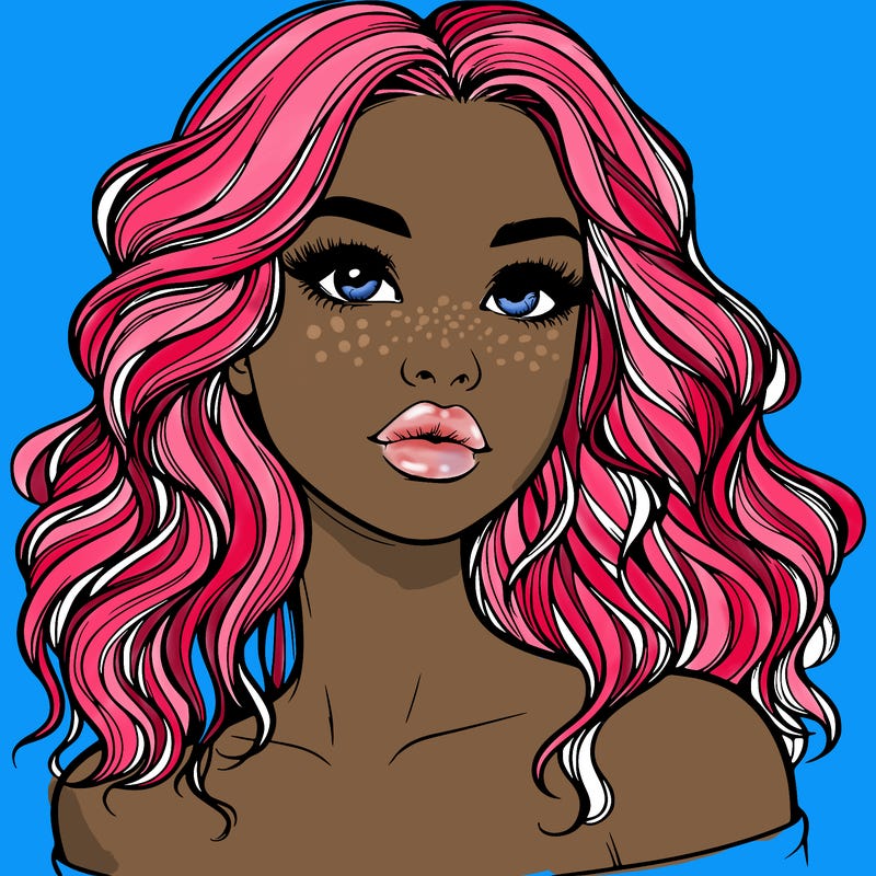 realistic girl with wavy hair and lips