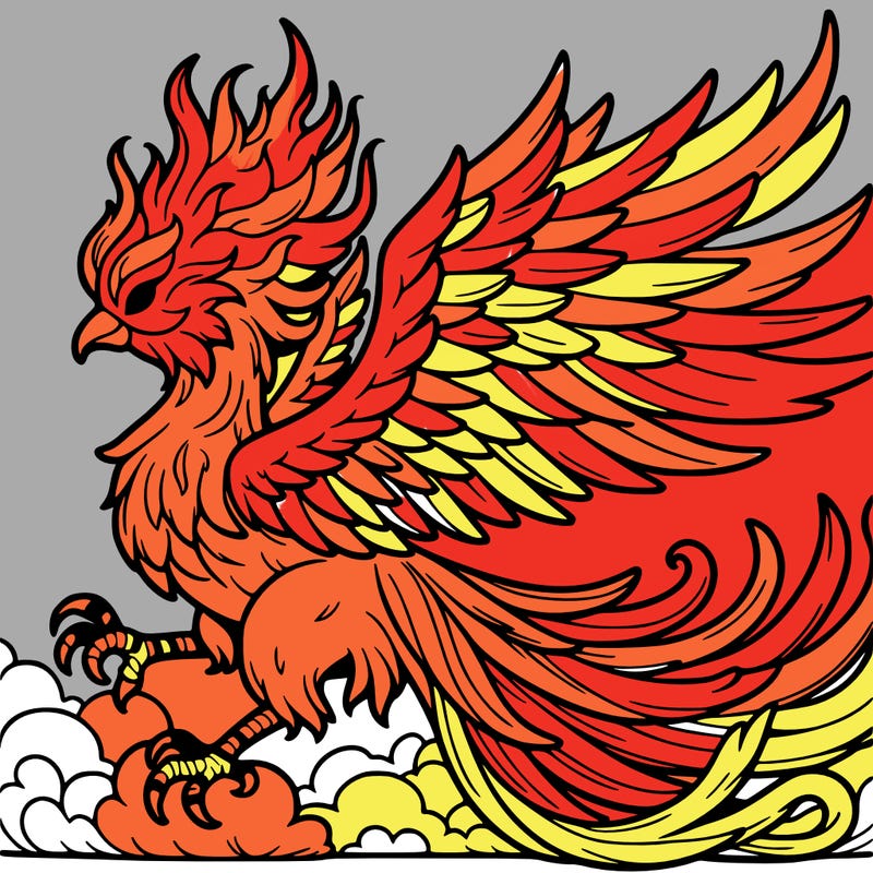 huge flaming phoenix bird