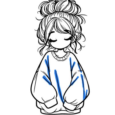 girl with baggy sweatshirt and messy bun