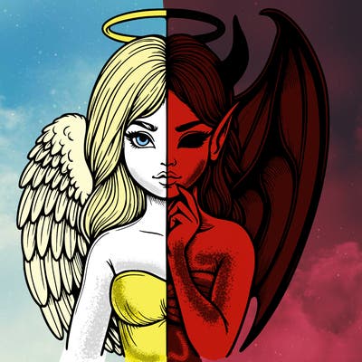 realistic angel half demon