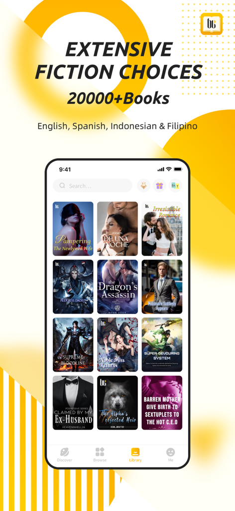 Screenshot of Babel Novel app displaying a diverse collection of over 20000 fiction books.