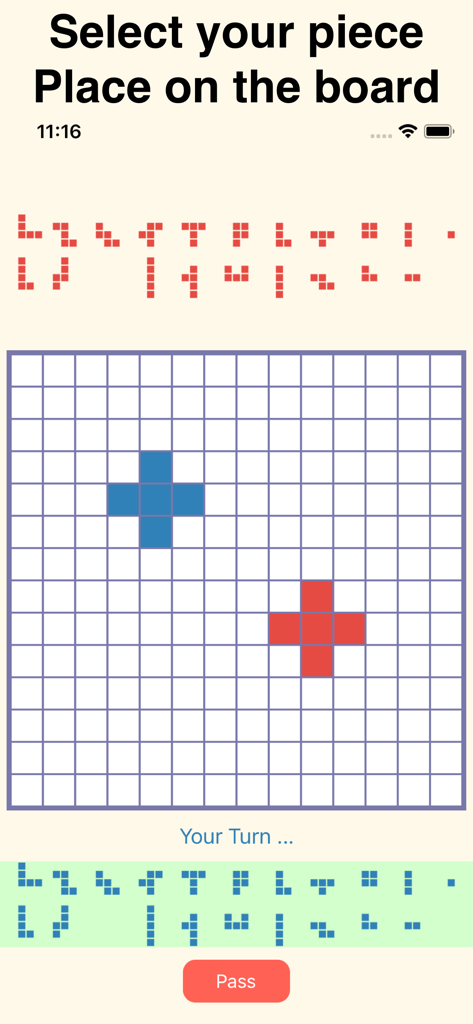 Blokus Online - Interface de jeu Blokus Online montrant la grille et les pièces de tuiles.