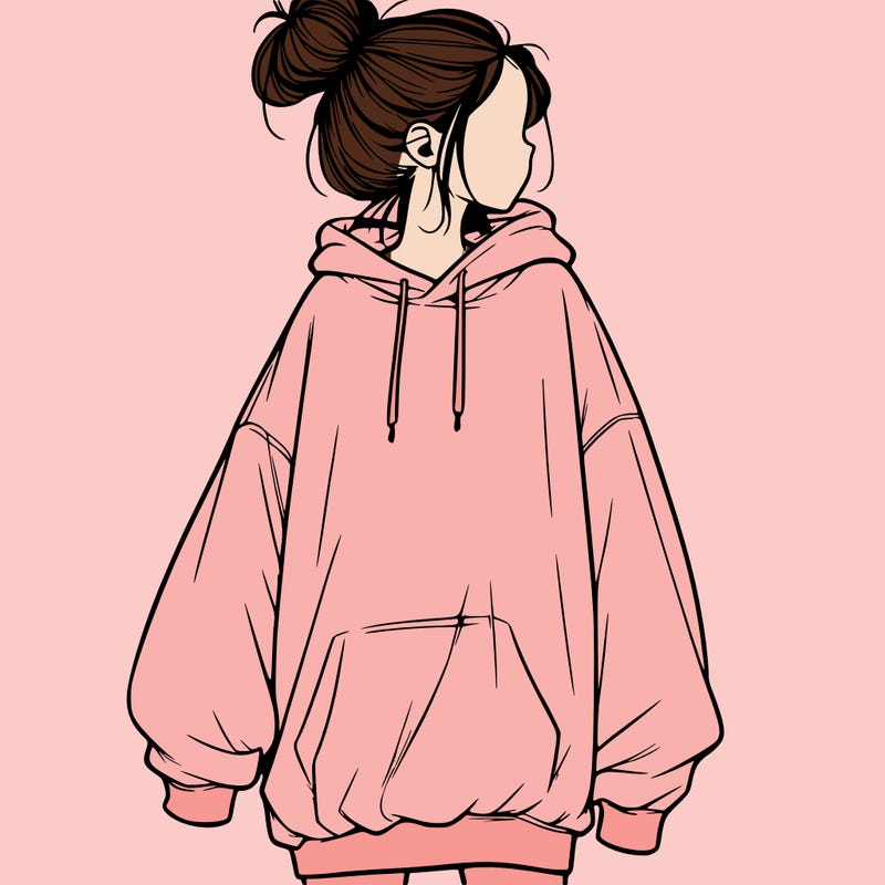 realistic girl with a oversized sweatshirt on and a bun
