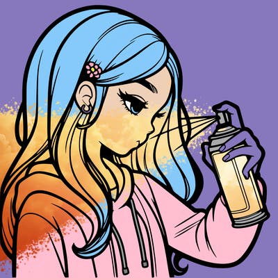 a realistic girl spray painting