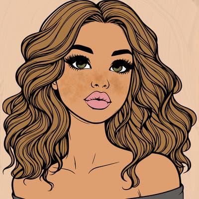 realistic girl with wavy hair and lips