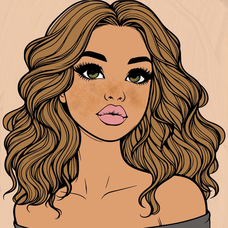realistic girl with wavy hair and lips