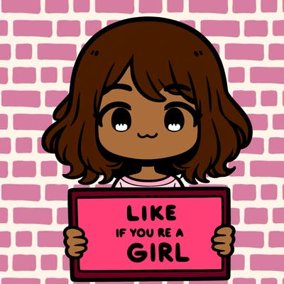 a cute girl holding a sign that says like if you’re a girl