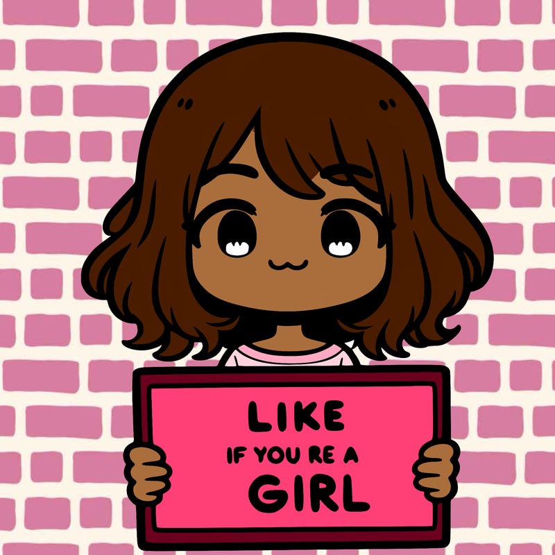 a cute girl holding a sign that says like if you’re a girl