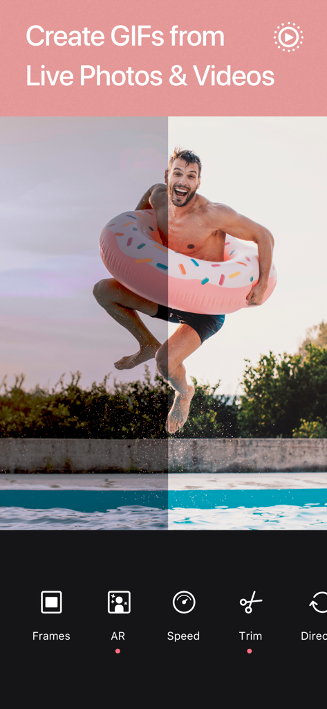 Interface of GIF Maker by Momento app for creating and editing GIFs from Live Photos and videos