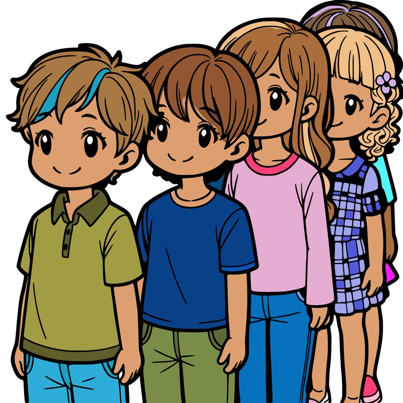 a couple boys and girls in a line