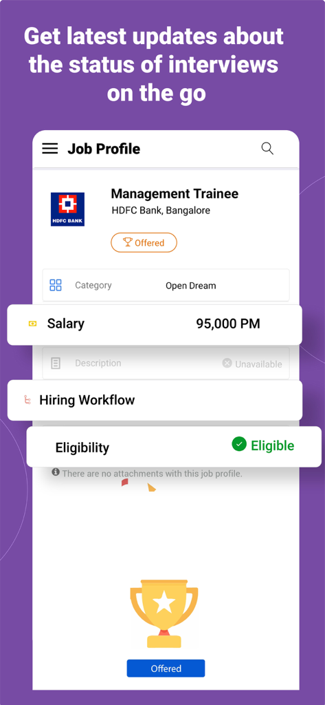 Interface de l'application Superset montrant un profil de poste de stagiaire en management avec le statut d'offre