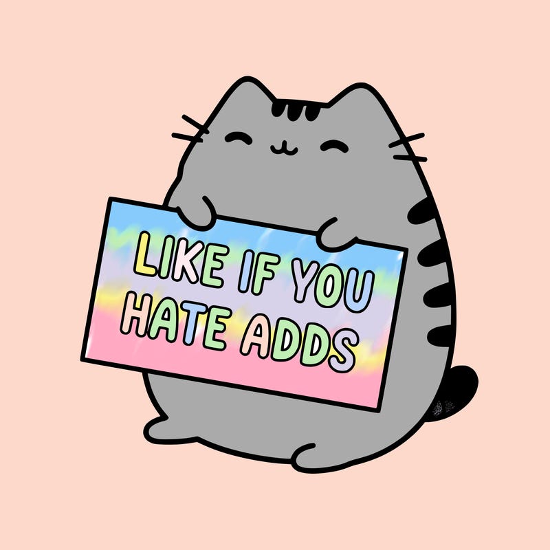 a kawii pusheen cat holding a sign that says like if you hate adds