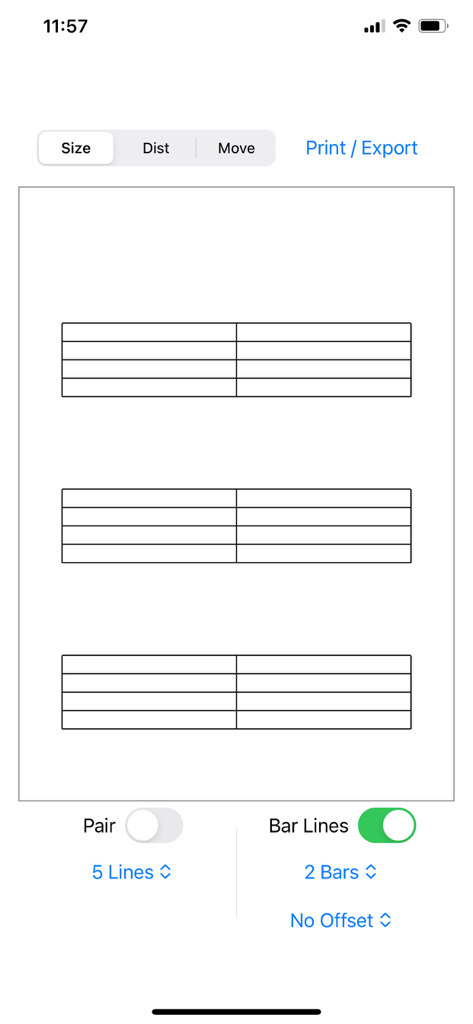 Staff Designer - Interfaz de la aplicación Staff Designer que muestra un diseño de partitura personalizado con tres pentagramas.