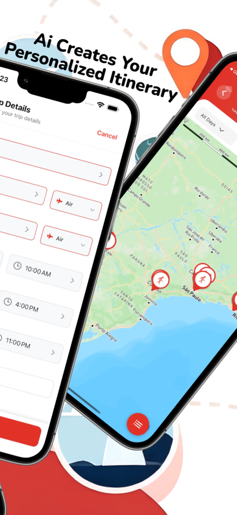 Tripandoo: Smart Trip Planner - Tripandoo App-Oberfläche zeigt KI-Reiseplanungsdetails und eine interaktive Karte mit Reisemarkierungen