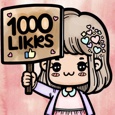 girl holding a sign  saying 1000 likes
