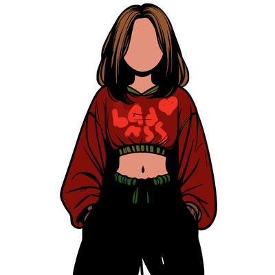 realistic girl faceless with baggy pants and a crop top