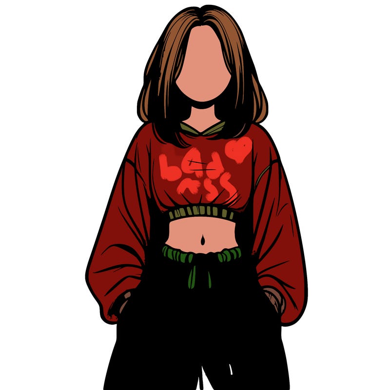 realistic girl faceless with baggy pants and a crop top