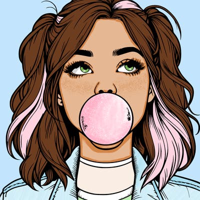 realististic girl blowing bubble -gum