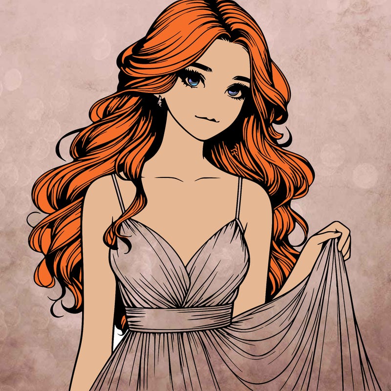 realistic girl in flowy silky prom dress