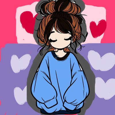 girl with baggy sweatshirt and messy bun