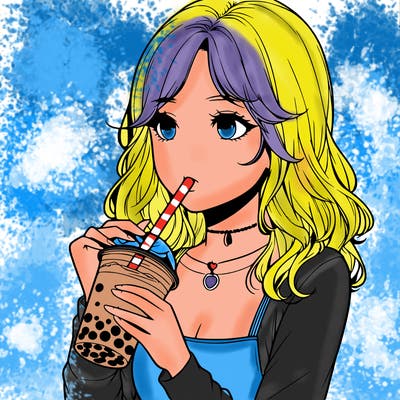 realistic girl drinking boba tea