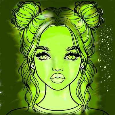 realistic girl with two buns in hair and lips