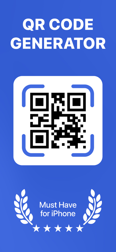 QR Code Generator & Makerㅤ - Promotional screen for QR Code Generator app showing a large QR code icon and five star rating for iPhone