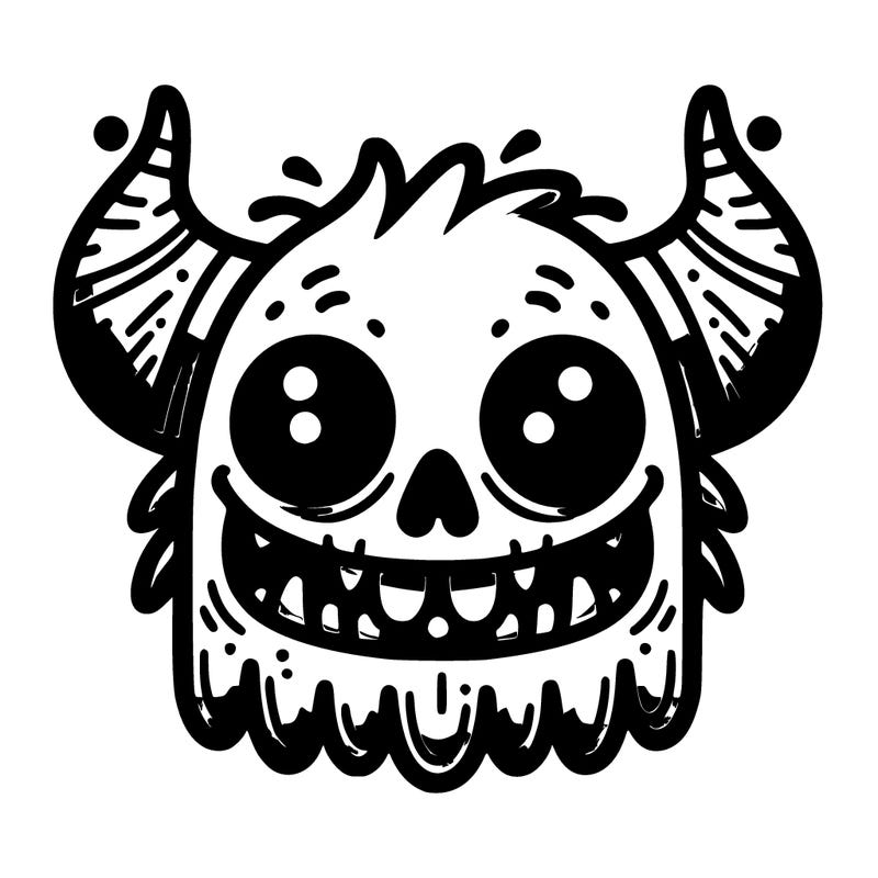 a monster with horns, a skull face, and red eyes