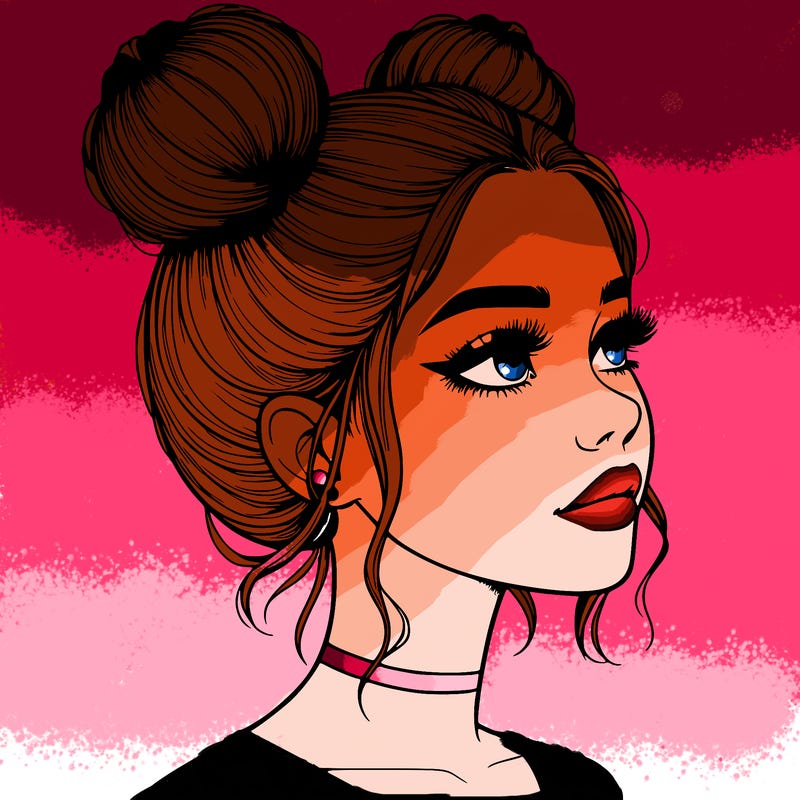 realistic girl with buns on the top of her head