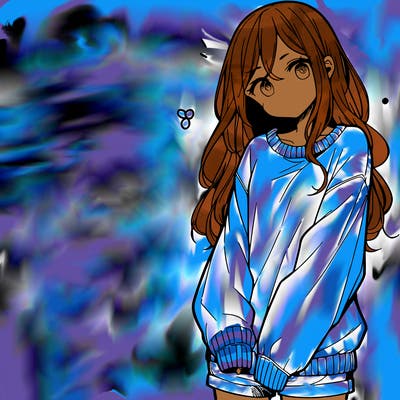 manga teen girl  in a sweater and baggy pants