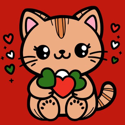 cute cat holding hearts