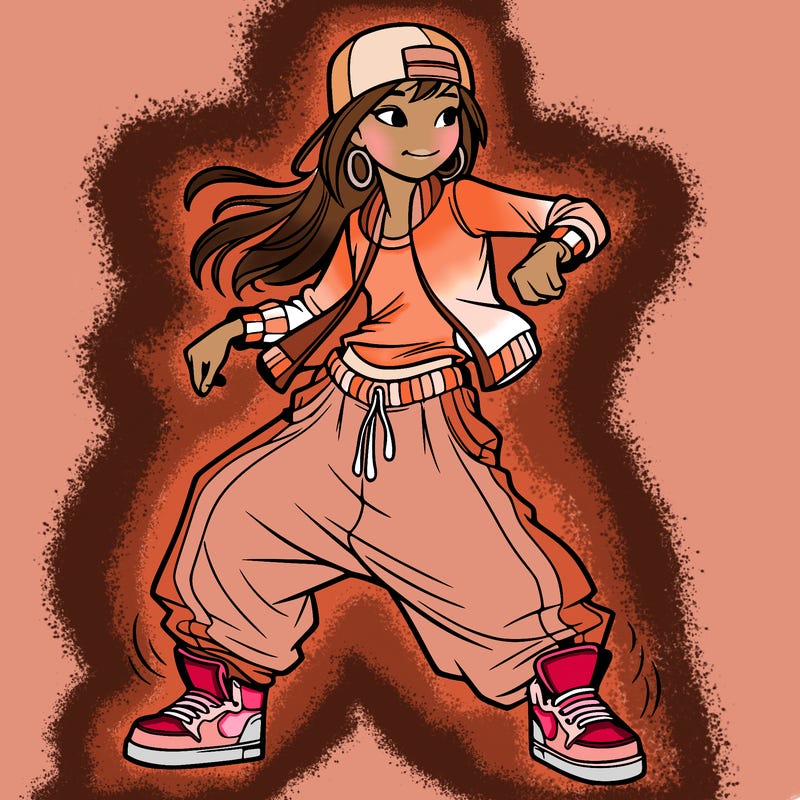 teenage girl doing street dance in baggy clothes