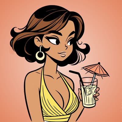 hot girl with short hair holding a drink