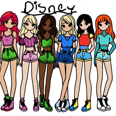 a group of girls wearing crop tops and shorts