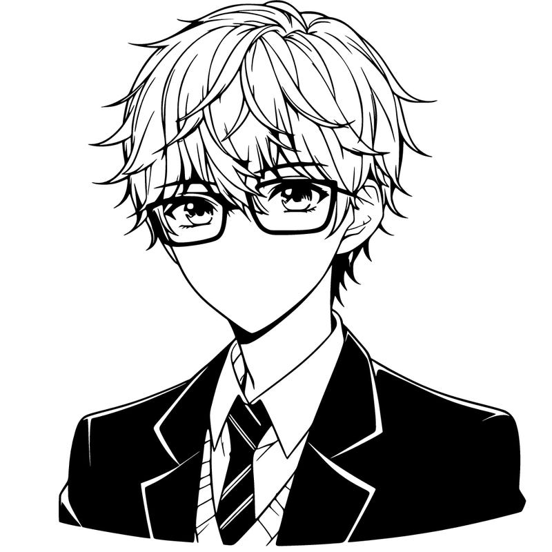 anime boy with glasses and a suit realistic