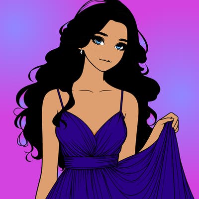 realistic girl in flowy silky prom dress