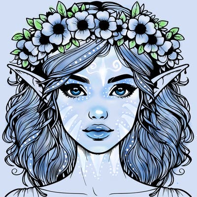 realistic female elf with flower crown