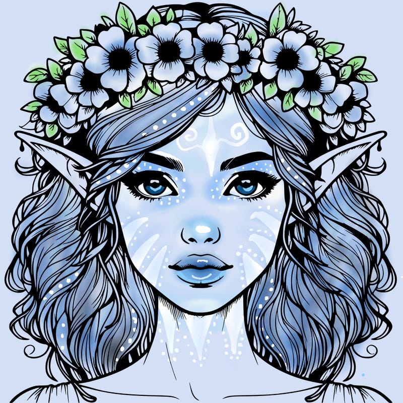 realistic female elf with flower crown