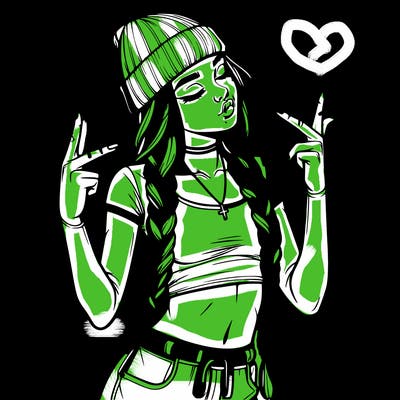 realistic teenage girl with braids and a beanie and crop top doing 🫶🏼