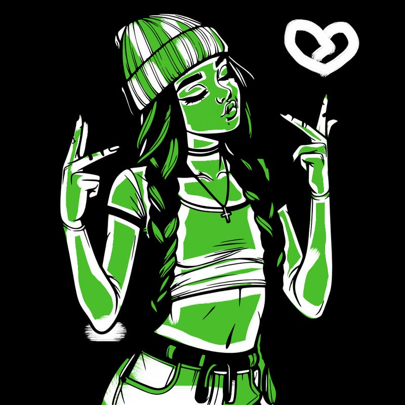 realistic teenage girl with braids and a beanie and crop top doing 🫶🏼