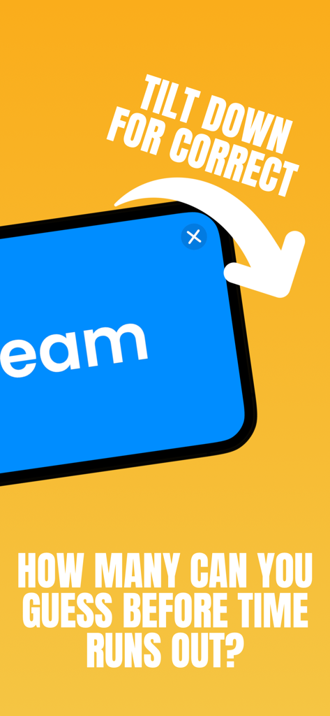 Charades - Guess The Word! - Instruction screen showing a smartphone tilting down to indicate a correct word guess