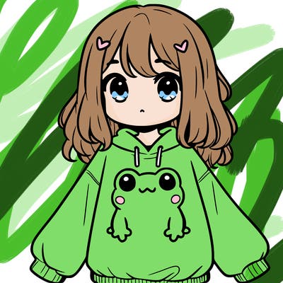 girl wearing frogging sweatshirt
