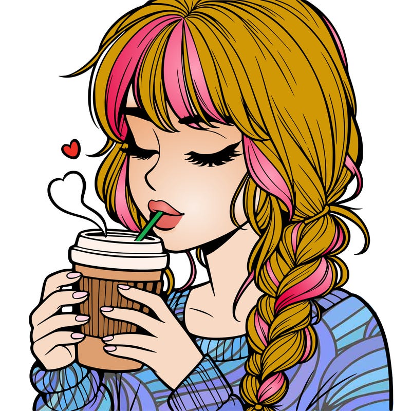 realistic girl drinking coffee